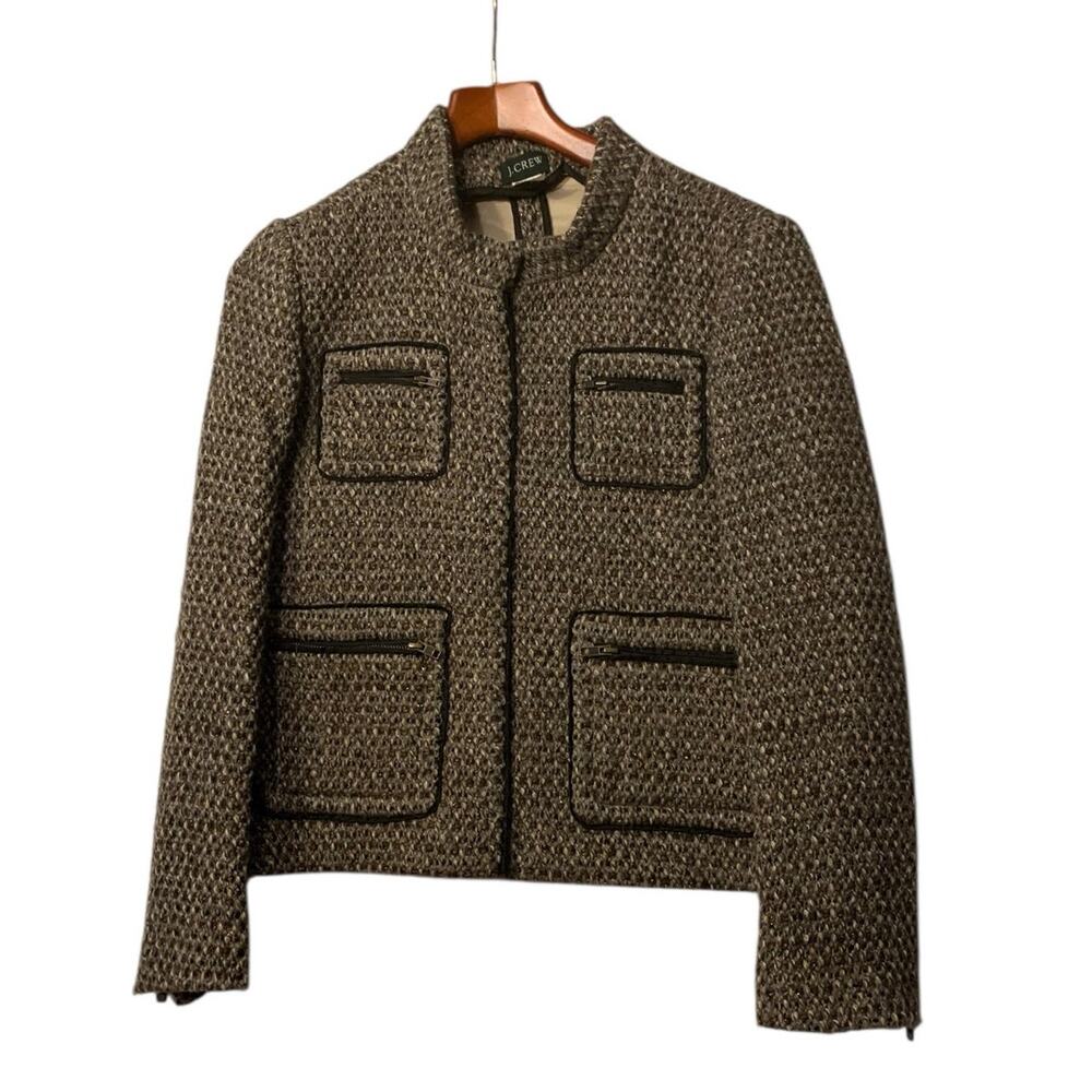 J.Crew Wool Blend Tweed Jacket | Size 10 | Brown Black Metallic | 4-Pocket Zip - Picture 1 of 8